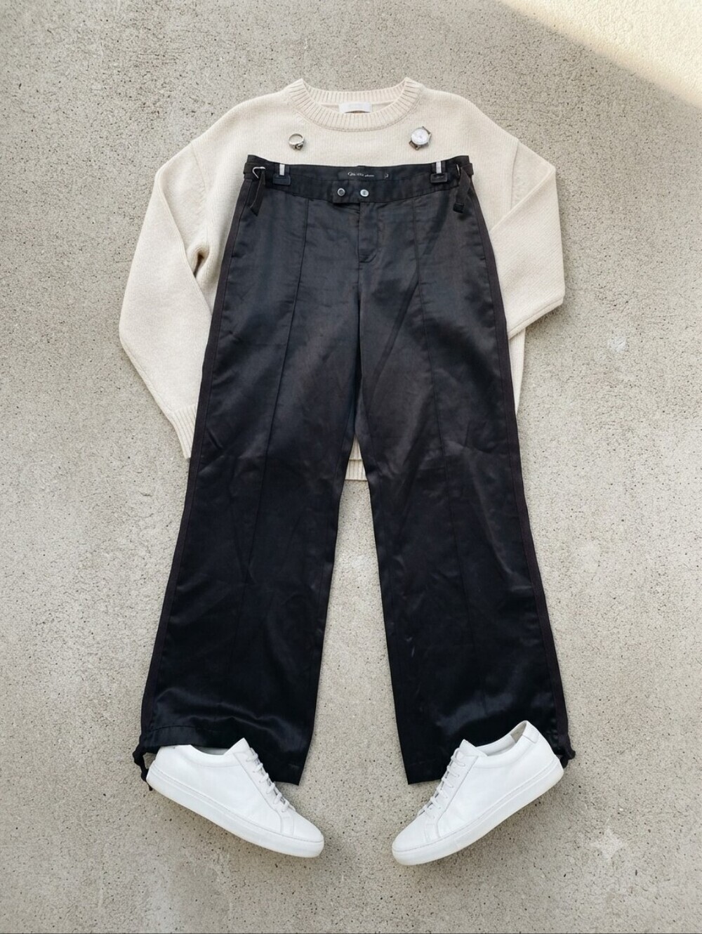 Y2K Calvin Klein Black Satin-like Wide Leg Trouser Pants